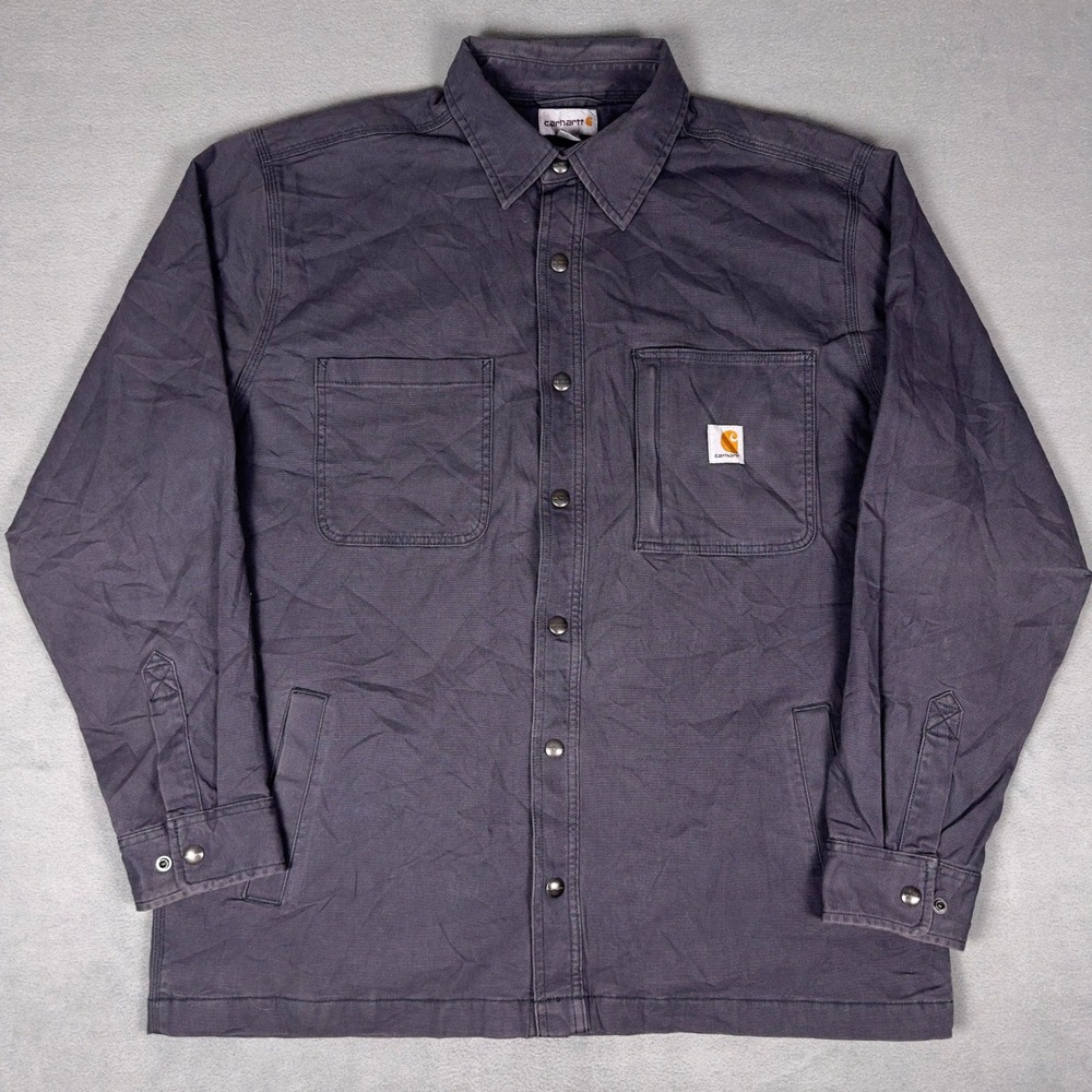 Carhartt Rugged Flex Shirt Jac Flannel Lined Washed Purple Canvas Mens‎ L